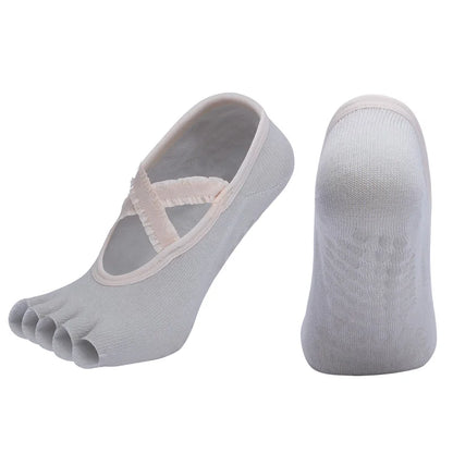 Women Five Fingers Yoga Socks Breathable Cross Straps Pilates Sock Silicone Grip Anti Slip Lace Dance Socks for Fitness Sport
