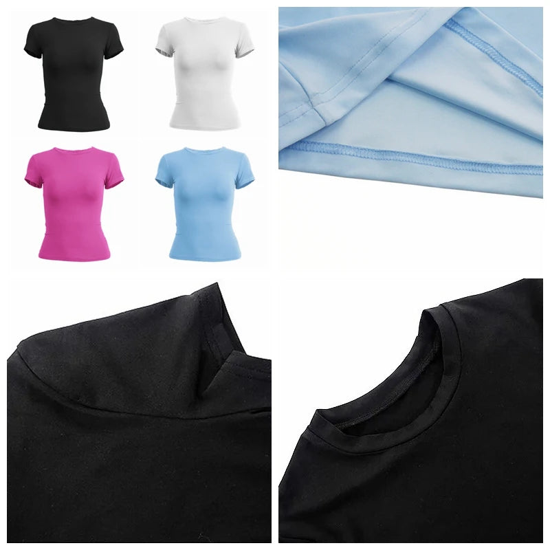 Short Sleeve T-shirt Slim Fit Tops Female O-Neck Knitted Sheath