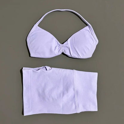 Gym Set 2 Piece Women Strappy Yoga Bra Top Workout Scrunch Shorts Sports Suit Fitness Clothes Seamless Yoga Set