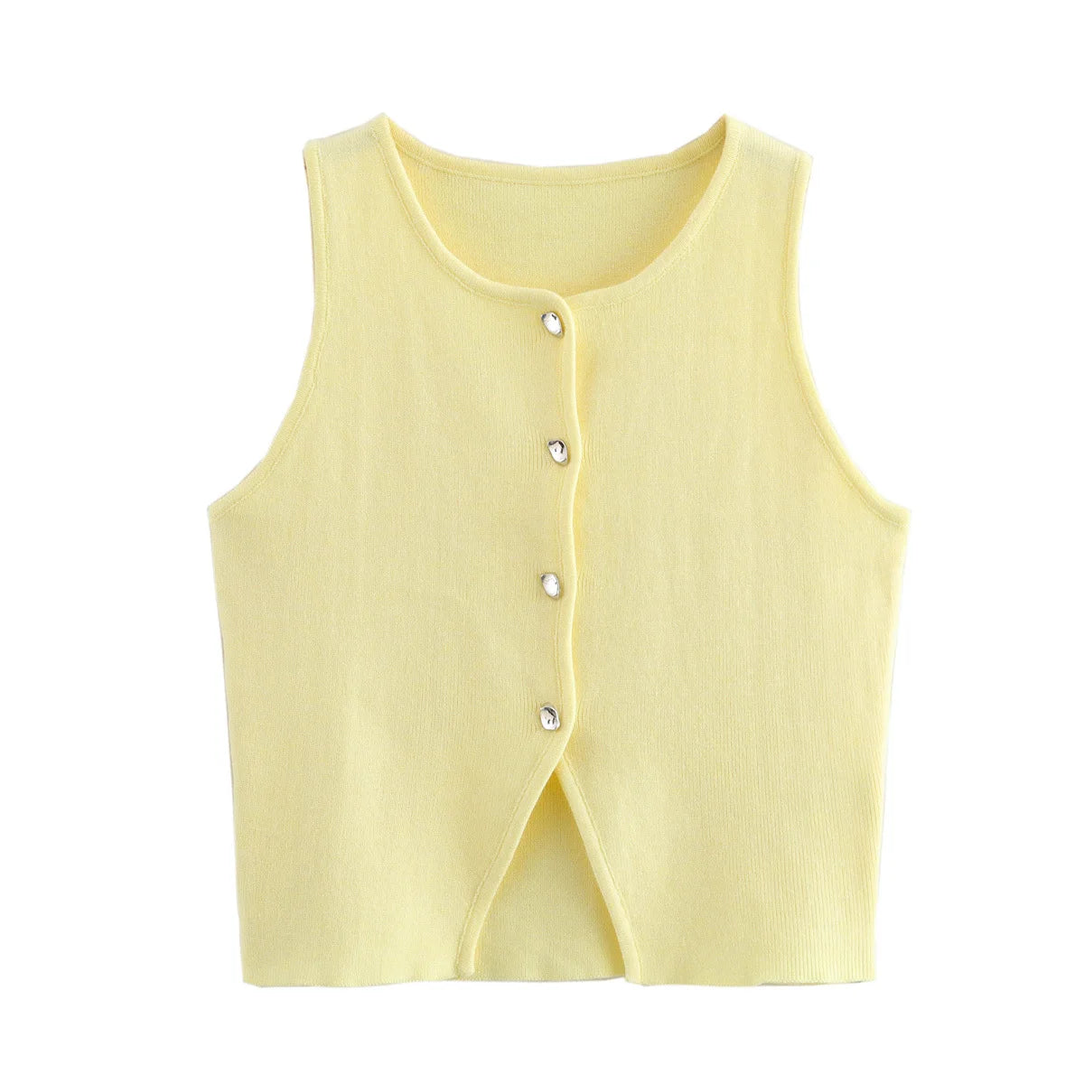 Top Women Yellow Button Vests Women Streetwear Waistcoat Knitwears