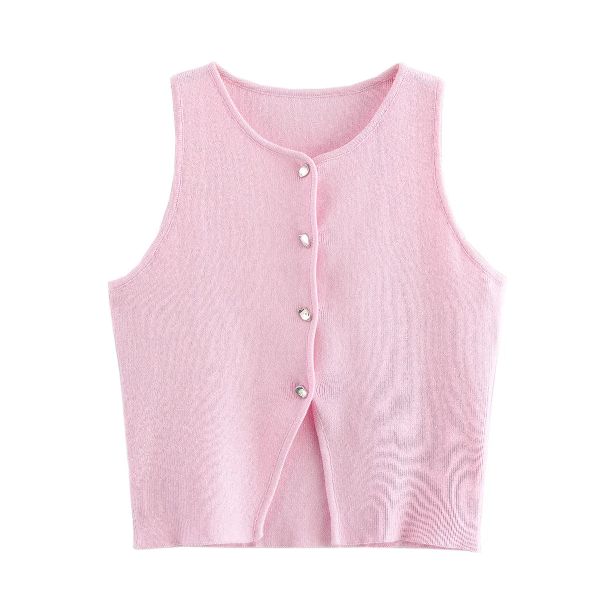 Top Women Yellow Button Vests Women Streetwear Waistcoat Knitwears