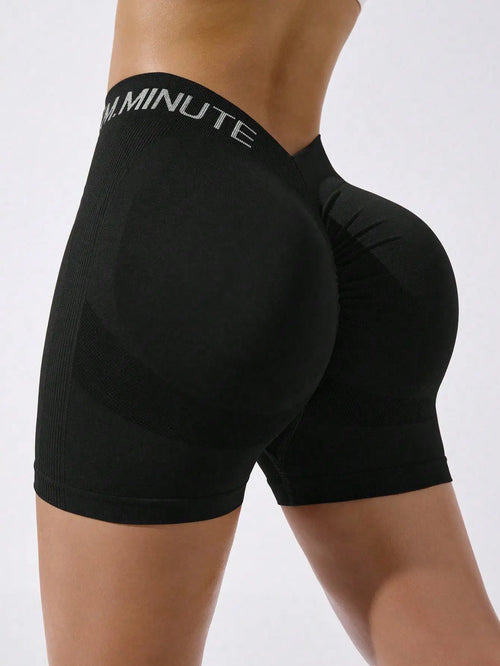 Women's letter shorts, breathable nylon fabric, V-shaped buttocks