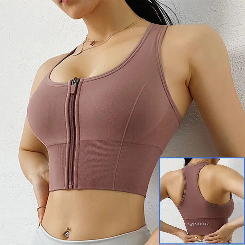 Cloud Hide Front Zipper Sports Bra Women Underwear Push Up Yoga Crop Top Bras Solid Athletic Vest Gym Fitness Shirt Sportswear