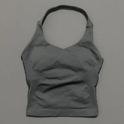 Histello Longline Strappy Top Women Sports Tank Halter Seamless Ruched Backless Gym Activewear Workout Yoga Fitness Tops