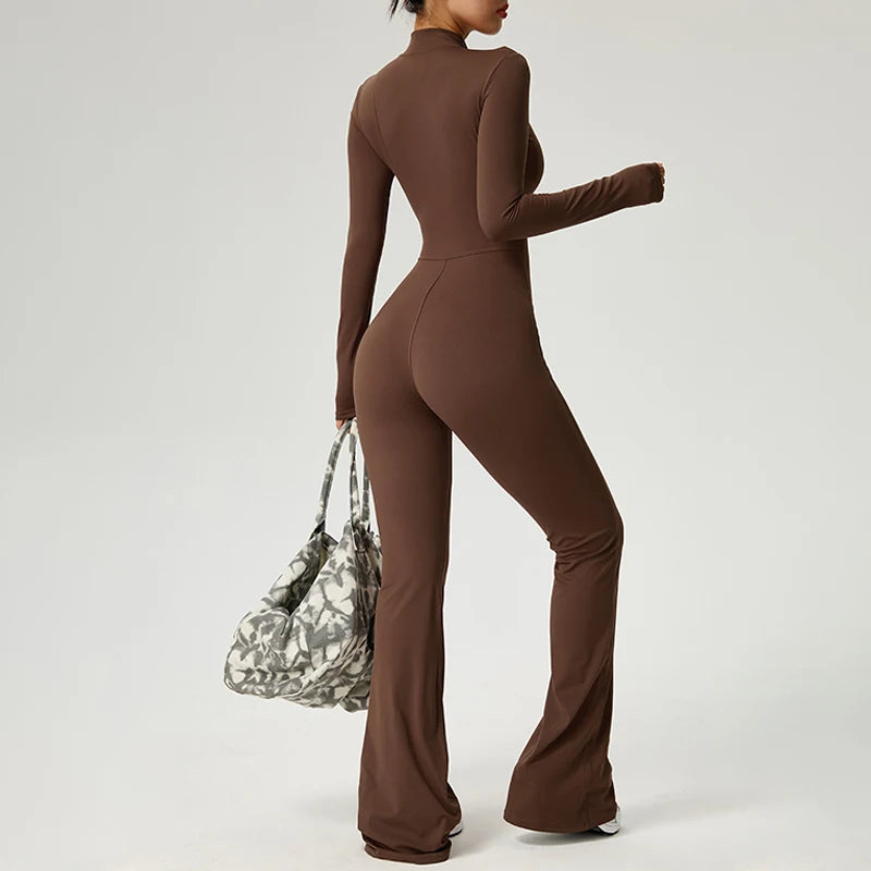 Fitness Jumpsuit Long Sleeve Zipper High Strength Yoga Bodysuit