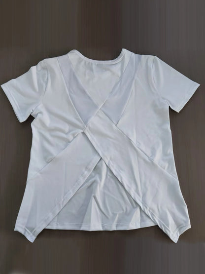 Yoga outfit women's summer sports T-shirt loose breathable quick drying top mesh back training fitness short sleeved