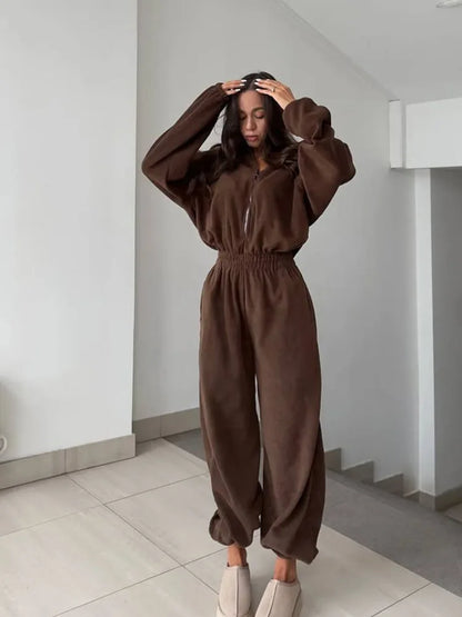 Woman Clothing New Fashion Long-sleeved Jumpsuit Women's Casual Semi-open Elastic Waist Jumpsuit Elegant Woman Jumpsuit