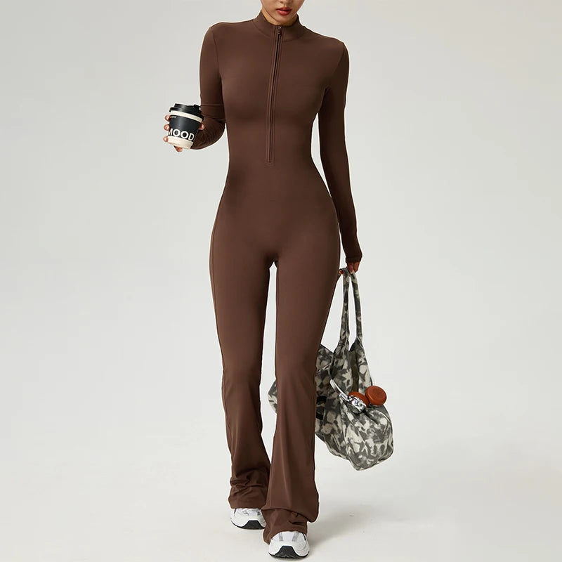 Fitness Jumpsuit Long Sleeve Zipper High Strength Yoga Bodysuit