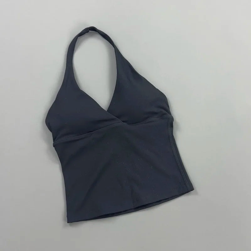 Top Deep V Neck Padded Sleeveless Workout Crop Tank Fitness Yoga Camisole Activewear