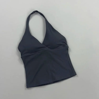 Top Deep V Neck Padded Sleeveless Workout Crop Tank Fitness Yoga Camisole Activewear