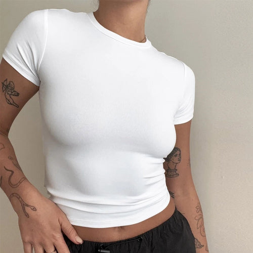 Short Sleeve T-shirt Slim Fit Tops Female O-Neck Knitted Sheath