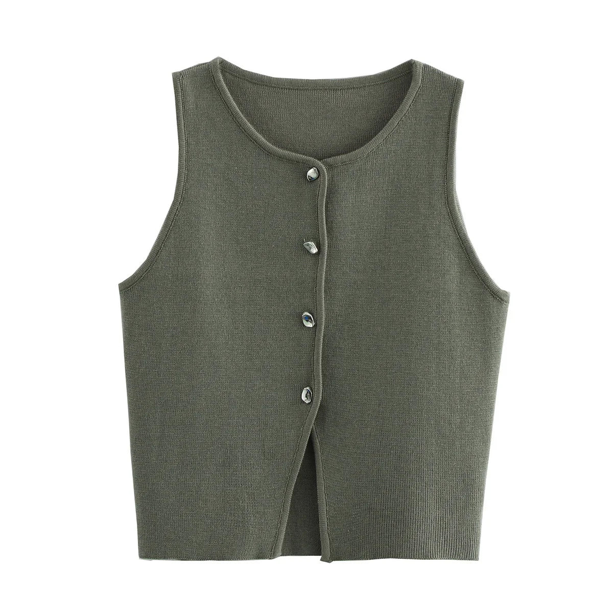 Top Women Yellow Button Vests Women Streetwear Waistcoat Knitwears
