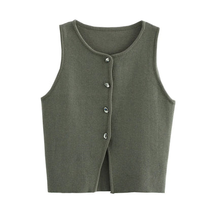 Top Women Yellow Button Vests Women Streetwear Waistcoat Knitwears