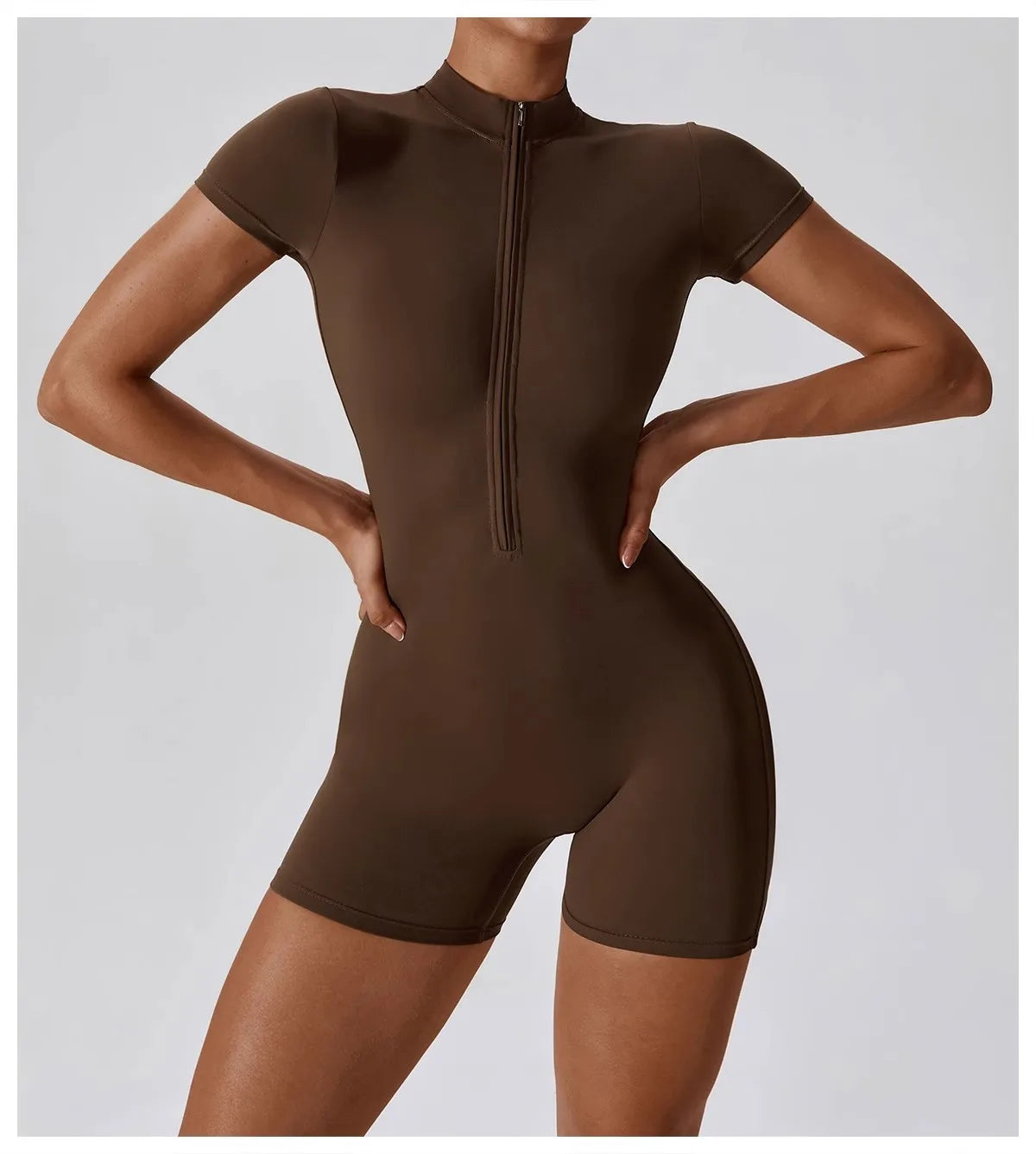Women's Zipper Short-Sleeve Yoga Jumpsuit