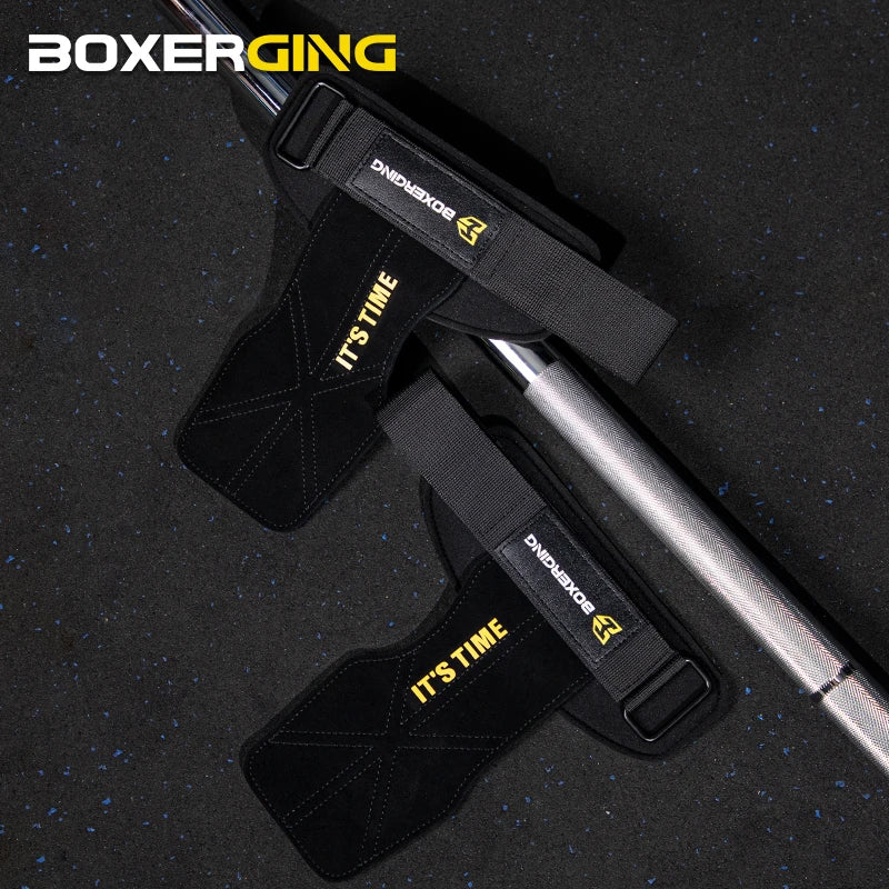 Cowhide Gym Gloves Grips Anti-Skid Weight Power Belt Lifting Pads
