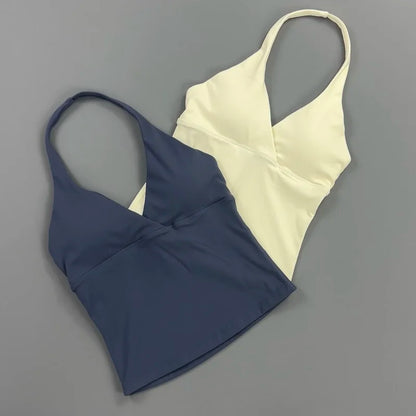 Top Deep V Neck Padded Sleeveless Workout Crop Tank Fitness Yoga Camisole Activewear