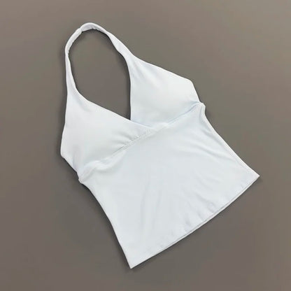 Top Deep V Neck Padded Sleeveless Workout Crop Tank Fitness Yoga Camisole Activewear