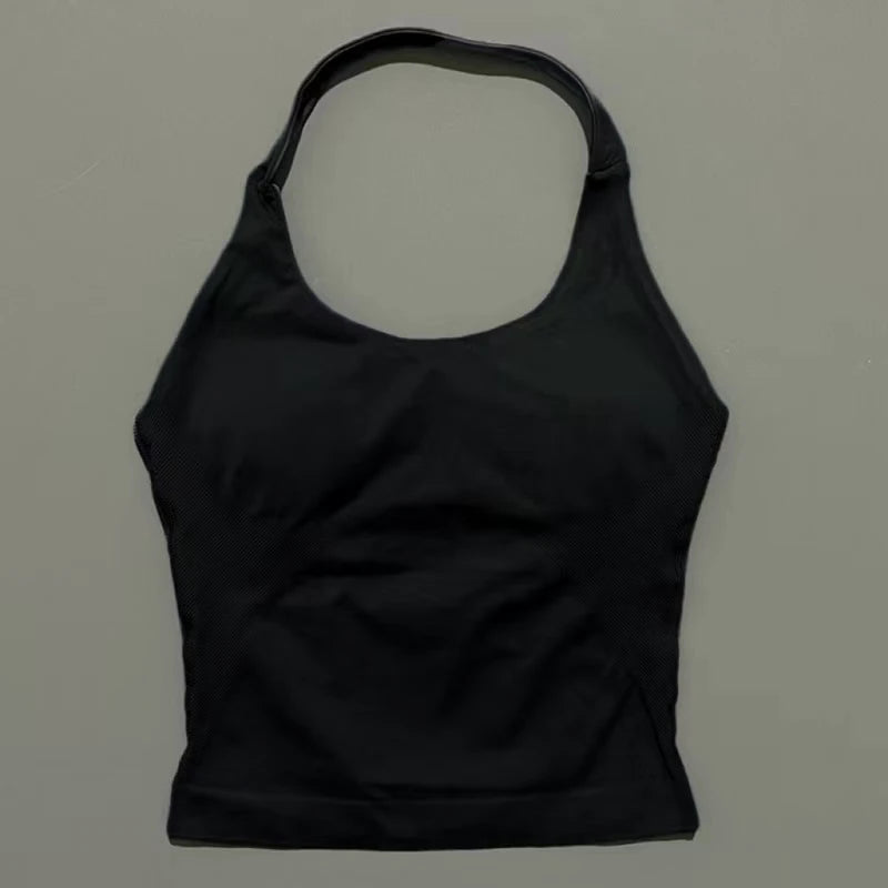 Histello Longline Strappy Top Women Sports Tank Halter Seamless Ruched Backless Gym Activewear Workout Yoga Fitness Tops