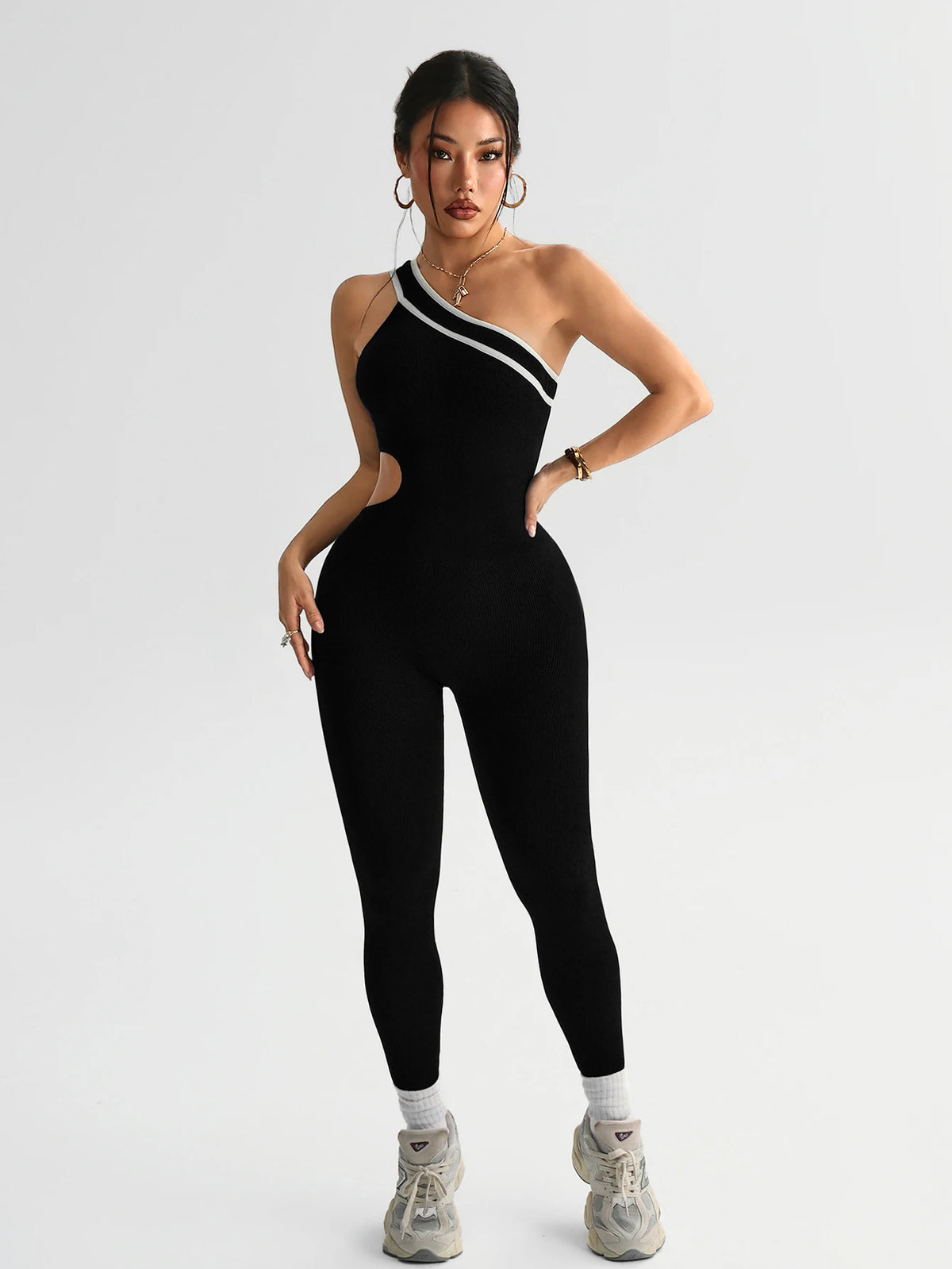 Tummy Control Butt-Lifting Gym Clothes Sleek Sportswear Striped Athletic Outfit