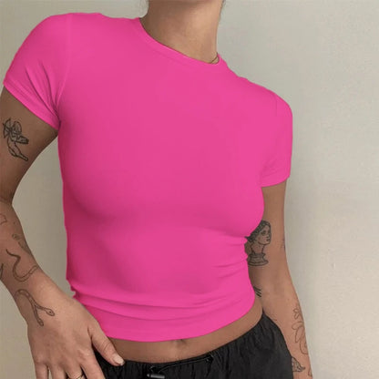 Short Sleeve T-shirt Slim Fit Tops Female O-Neck Knitted Sheath