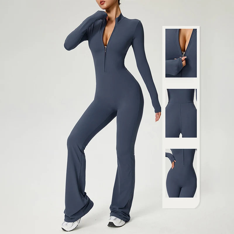 Fitness Jumpsuit Long Sleeve Zipper High Strength Yoga Bodysuit