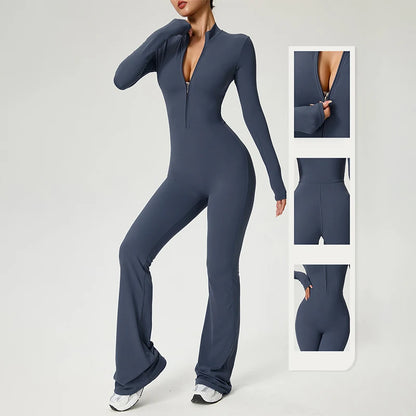 Fitness Jumpsuit Long Sleeve Zipper High Strength Yoga Bodysuit