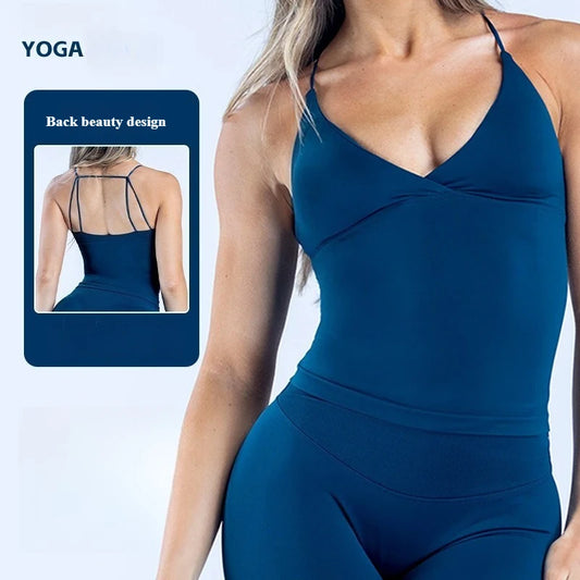 Seamless Cross Sports Vest Gym Yoga Tops with Padded  Sexy Backless
