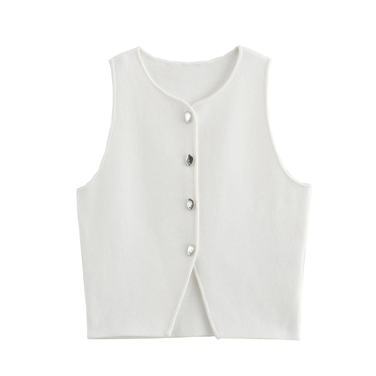Top Women Yellow Button Vests Women Streetwear Waistcoat Knitwears