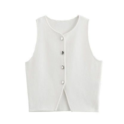 Top Women Yellow Button Vests Women Streetwear Waistcoat Knitwears