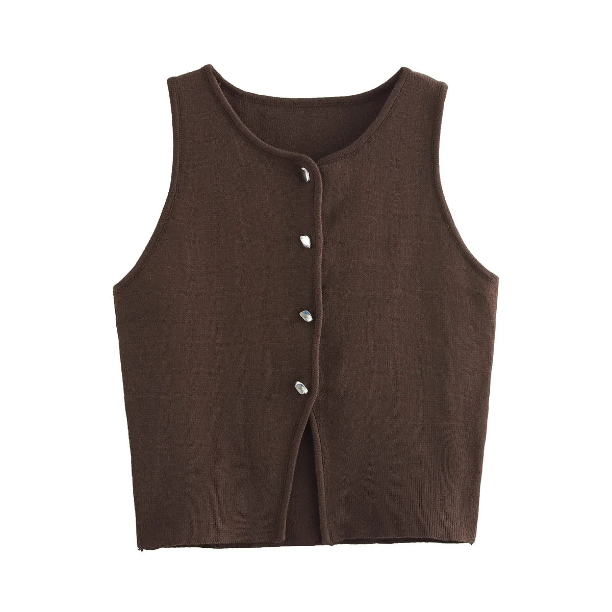 Top Women Yellow Button Vests Women Streetwear Waistcoat Knitwears