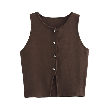 Top Women Yellow Button Vests Women Streetwear Waistcoat Knitwears
