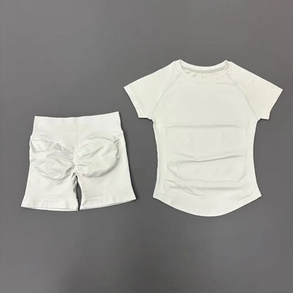 2 Piece Sports Set Women Gym Yoga Set Seamless Fitness Gym Clothes Sportswear Short Sleeve Top Sports Short Leggings Suit