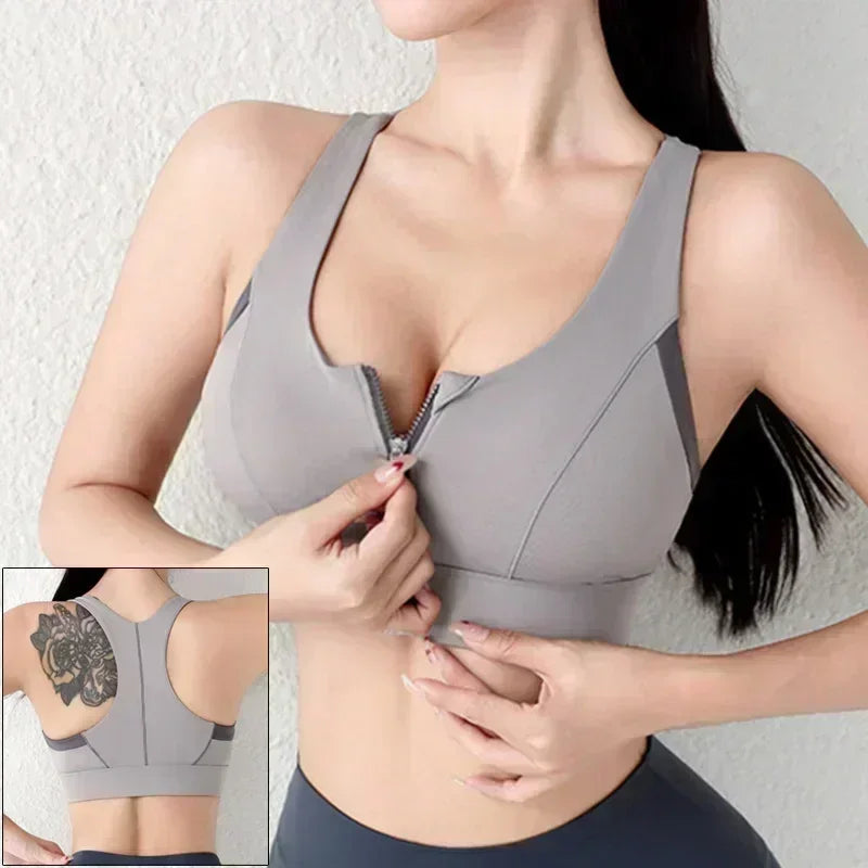 Cloud Hide Front Zipper Sports Bra Women Underwear Push Up Yoga Crop Top Bras Solid Athletic Vest Gym Fitness Shirt Sportswear