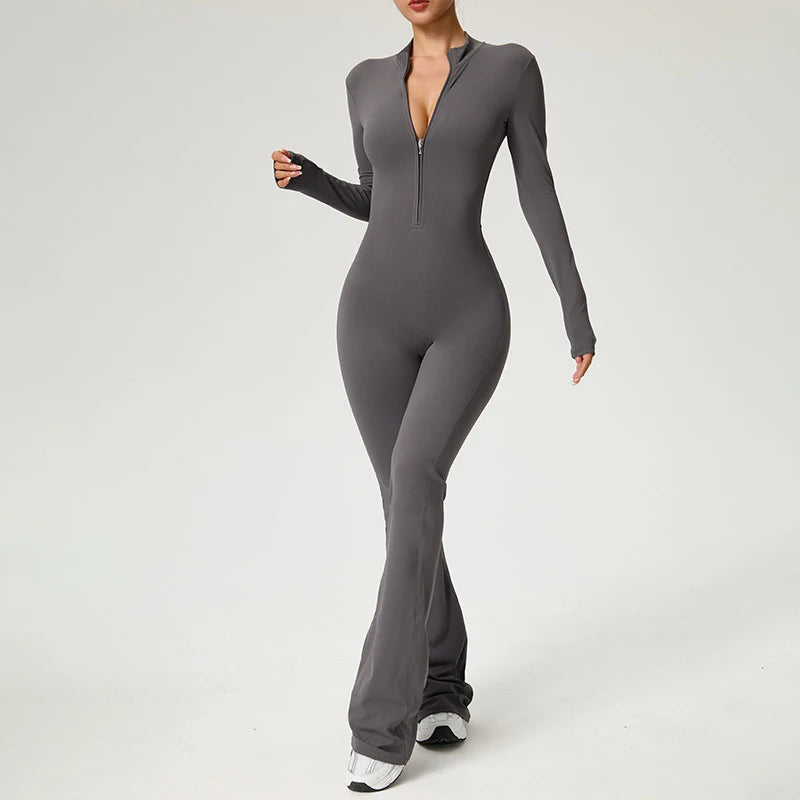 Fitness Jumpsuit Long Sleeve Zipper High Strength Yoga Bodysuit