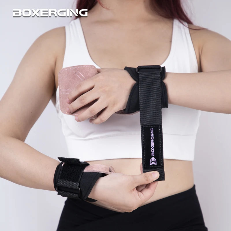 Cowhide Gym Gloves Grips Anti-Skid Weight Power Belt Lifting Pads