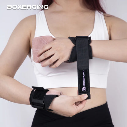 Cowhide Gym Gloves Grips Anti-Skid Weight Power Belt Lifting Pads