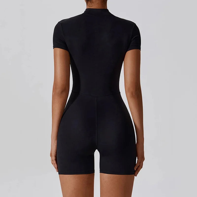 Women's Zipper Short-Sleeve Yoga Jumpsuit