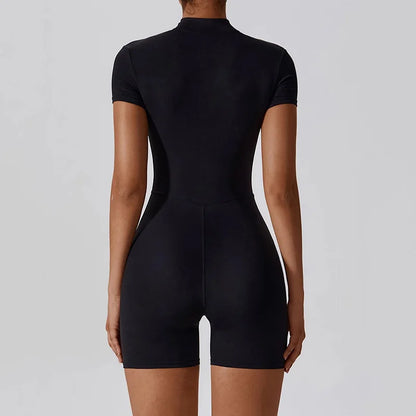 Women's Zipper Short-Sleeve Yoga Jumpsuit