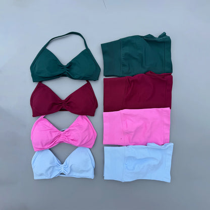 2 Pieces Yoga Gym Set Women Seamless Strappy Ruched Backless Halter Yoga Bra High Waist Workout Scrunch Shorts Sport Set Fitness