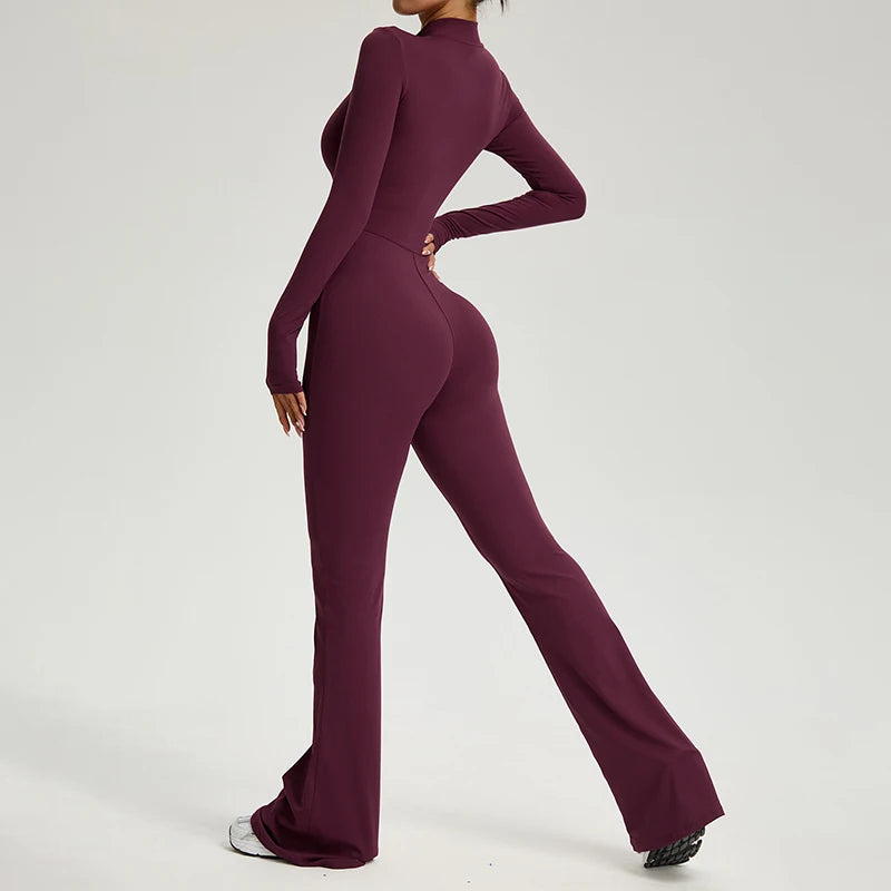 Fitness Jumpsuit Long Sleeve Zipper High Strength Yoga Bodysuit