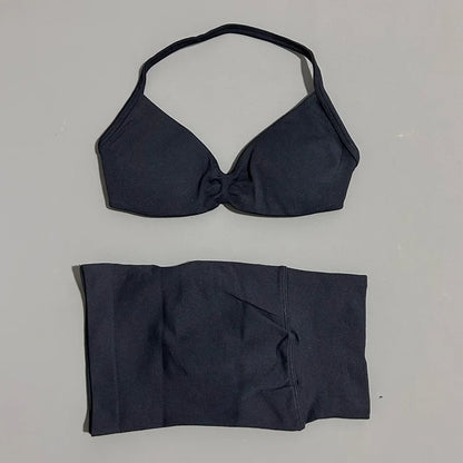 Gym Set 2 Piece Women Strappy Yoga Bra Top Workout Scrunch Shorts Sports Suit Fitness Clothes Seamless Yoga Set