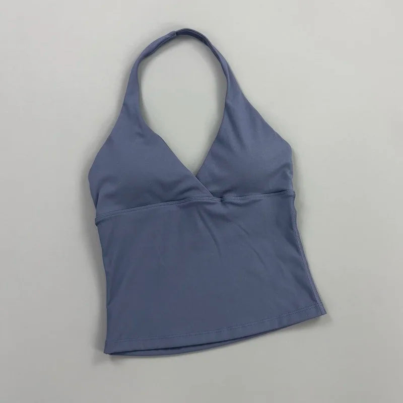 Top Deep V Neck Padded Sleeveless Workout Crop Tank Fitness Yoga Camisole Activewear