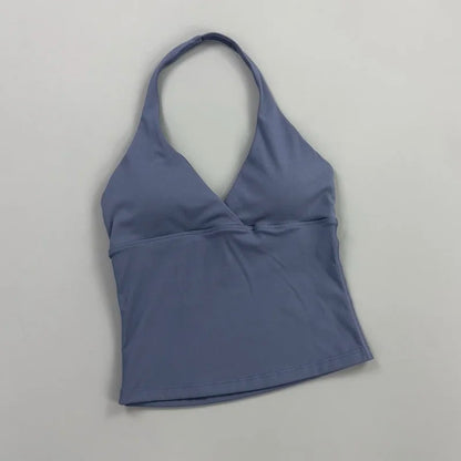 Top Deep V Neck Padded Sleeveless Workout Crop Tank Fitness Yoga Camisole Activewear