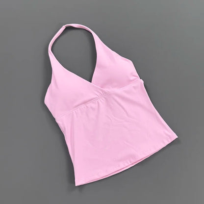 Top Deep V Neck Padded Sleeveless Workout Crop Tank Fitness Yoga Camisole Activewear