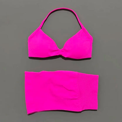 Gym Set 2 Piece Women Strappy Yoga Bra Top Workout Scrunch Shorts Sports Suit Fitness Clothes Seamless Yoga Set