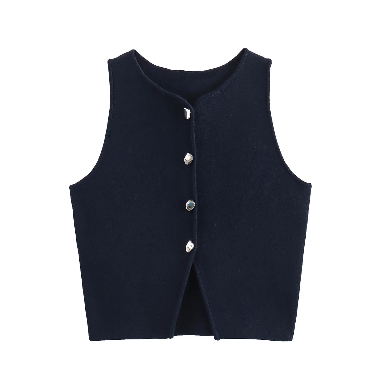 Top Women Yellow Button Vests Women Streetwear Waistcoat Knitwears