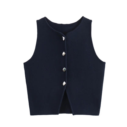 Top Women Yellow Button Vests Women Streetwear Waistcoat Knitwears