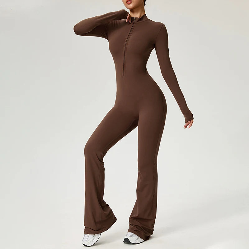 Fitness Jumpsuit Long Sleeve Zipper High Strength Yoga Bodysuit