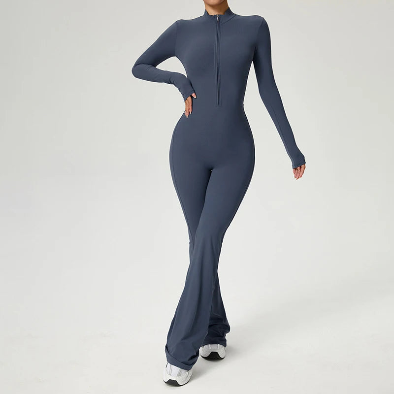Fitness Jumpsuit Long Sleeve Zipper High Strength Yoga Bodysuit