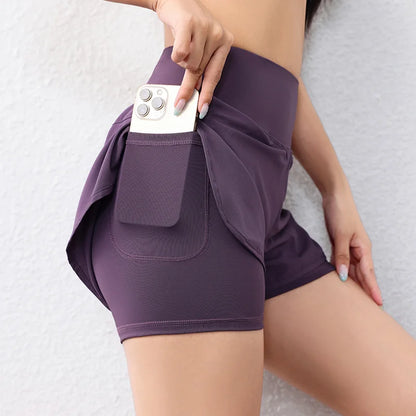 Quick-Drying Women's Running Shorts Sports Layer Elastic Waist Active Sports Shorts with Pockets yoga Shorts